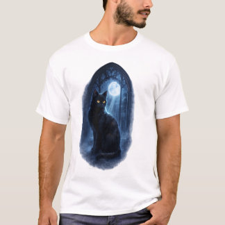 Zwarte kat in het maanlicht t-shirt