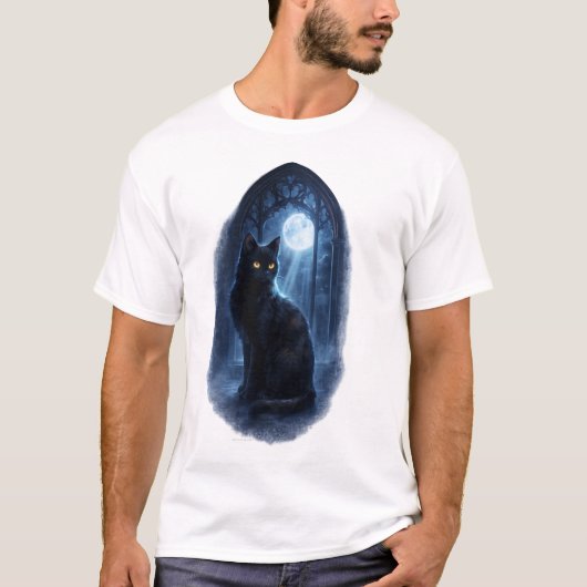 Zwarte kat in het maanlicht t-shirt (Voorkant)