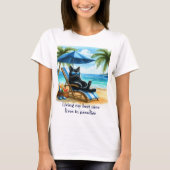 Zwarte kat in het paradijs Beach Time T-shirt (Voorkant)