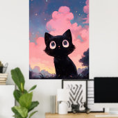 Zwarte kat in het park poster (Thuiskantoor)