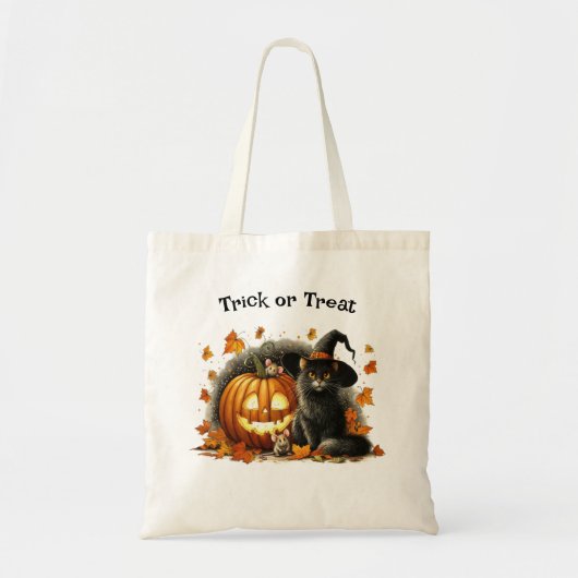 Zwarte kat in het Pet van de heks Halloween Trick  Tote Bag (Voorkant)