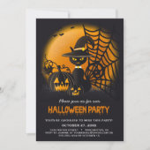 Zwarte kat in het Pet van de heks Web Pumpkins Hal Kaart (Voorkant)