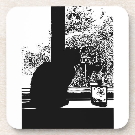 Zwarte kat in het raam onderzetter (Voorkant)