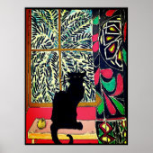 Zwarte kat in het raam poster (Voorkant)