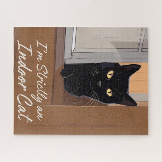 Zwarte kat in het venster legpuzzel (Horizontaal)