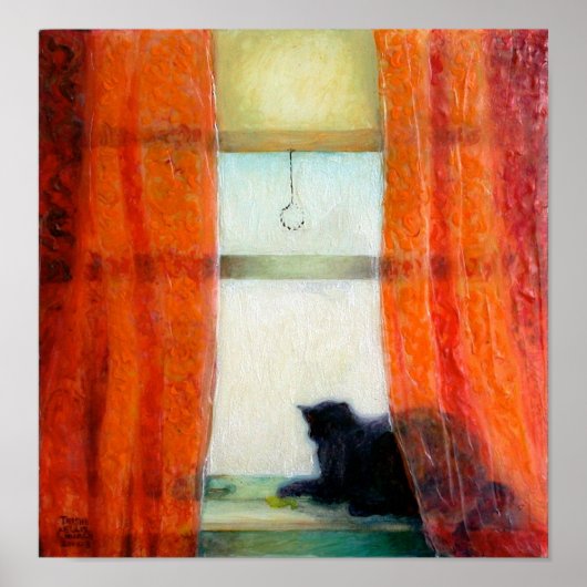 Zwarte kat in het venster poster (Voorkant)