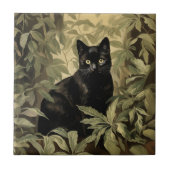 Zwarte kat in het weelderige bos tegeltje (Voorkant)