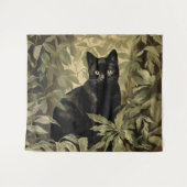 Zwarte kat in het weelderige bos wandkleed (Voorkant (horizontaal))