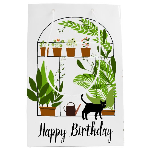 Zwarte kat in kas Verjaardag Medium Cadeauzakje (Voorkant)