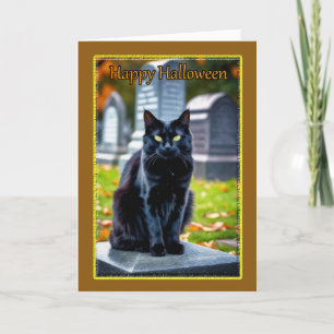 Zwarte Kat in Kerkhof op Halloween Feestdagen Kaart