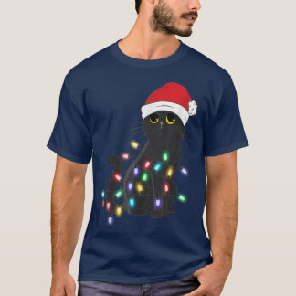 Zwarte kat in kerstlicht schattige kat-kerstmis t-shirt
