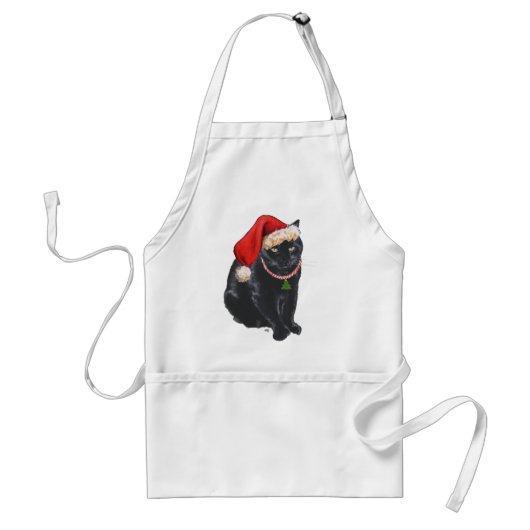 Zwarte kat in kerstmuts standaard schort (Voorkant)