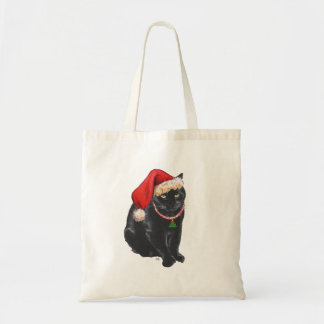 Zwarte kat in kerstmuts tote bag