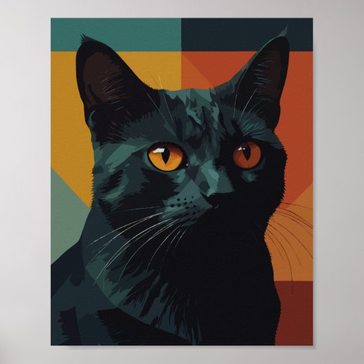 Zwarte kat in kleurrijke achtergrond poster (Voorkant)