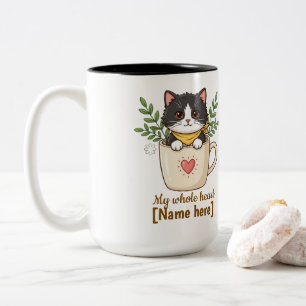 Zwarte kat in koffiekopje gepersonaliseerde mok