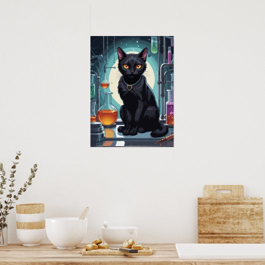 Zwarte Kat in Laboratorium Poster (Keuken)