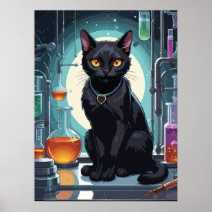 Zwarte Kat in Laboratorium Poster