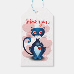 Zwarte kat in liefde cadeaulabel