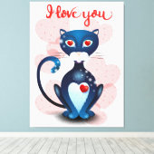 Zwarte kat in liefde canvas afdruk (Insitu (Houten vloer))