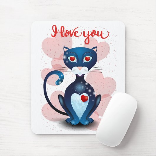 Zwarte kat in liefde muismat (Met muis)