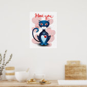 Zwarte kat in liefde poster (Keuken)