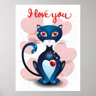 Zwarte kat in liefde poster