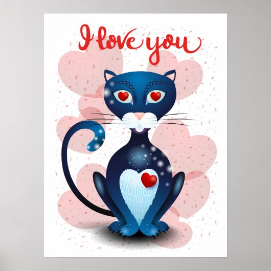 Zwarte kat in liefde poster (Voorkant)