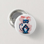 Zwarte kat in liefde ronde button 3,2 cm (Voorkant /achterkant)