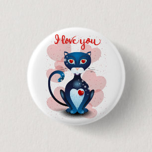 Zwarte kat in liefde ronde button 3,2 cm