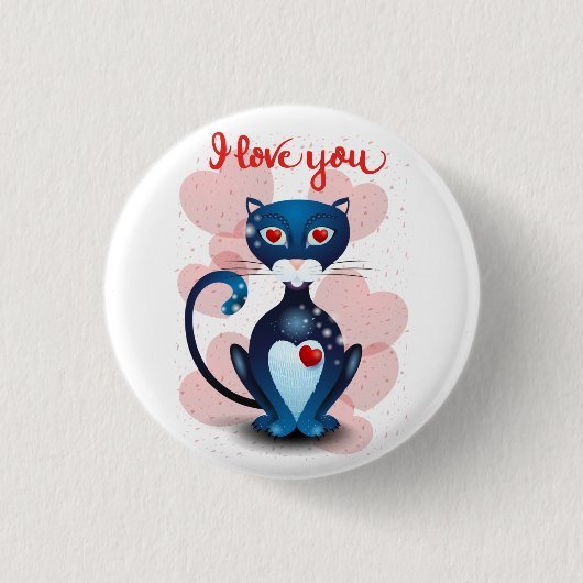 Zwarte kat in liefde ronde button 3,2 cm (Voorkant)
