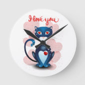 Zwarte kat in liefde ronde klok (Voorkant)