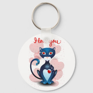 Zwarte kat in liefde sleutelhanger