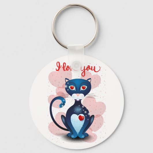 Zwarte kat in liefde sleutelhanger (Voorkant)