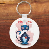 Zwarte kat in liefde sleutelhanger (Voorkant)