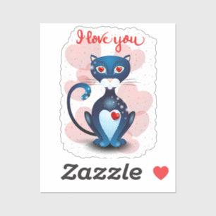 Zwarte kat in liefde sticker