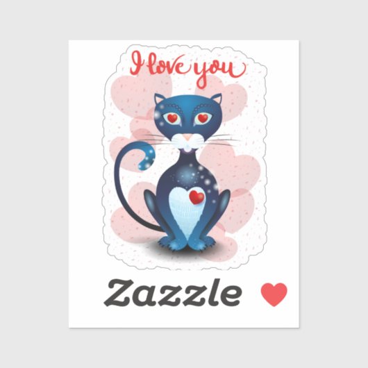 Zwarte kat in liefde sticker (Vel)