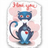 Zwarte kat in liefde sticker (Voorkant)