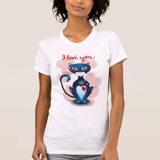 Zwarte kat in liefde t-shirt (Voorkant)