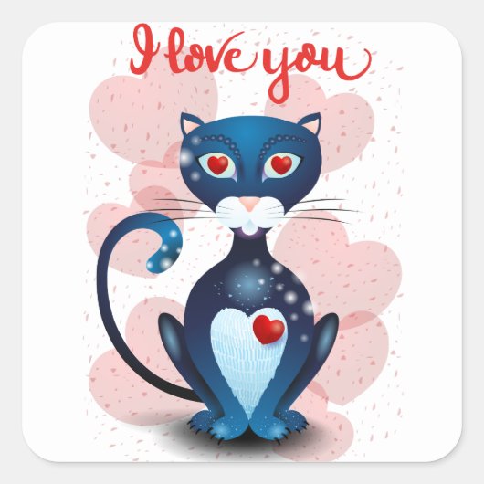 Zwarte kat in liefde vierkante sticker (Voorkant)