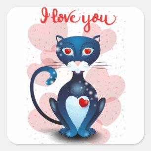 Zwarte kat in liefde vierkante sticker