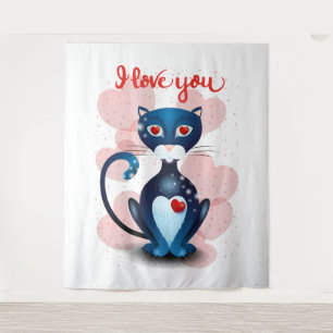Zwarte kat in liefde wandkleed