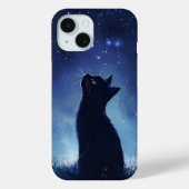 Zwarte kat in magische sterrenweide Case-Mate iPhone case (Achterkant)