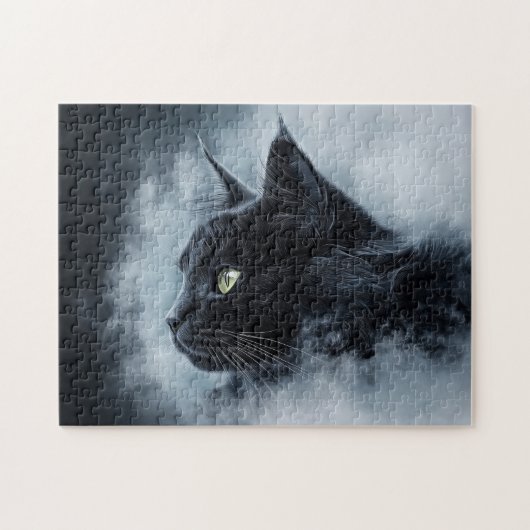 Zwarte kat in mist legpuzzel (Horizontaal)