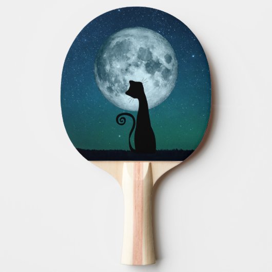 Zwarte kat in Moonlight Ping Pong Paddle Tafeltennisbatje (Voorkant)