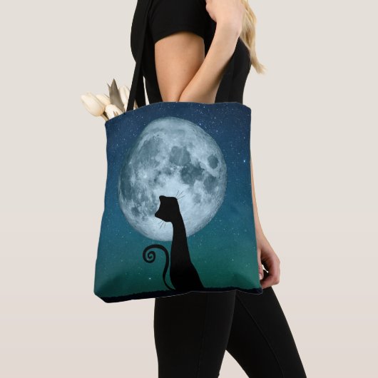 Zwarte kat in Moonlight Shoulder Tas (Dichtbij)