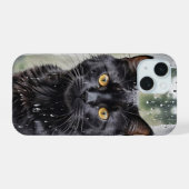 Zwarte Kat In Nat Raam iPhone 15 Case (Achterkant horizontaal)