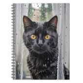 Zwarte kat in nat venster notitieboek (Voorkant)