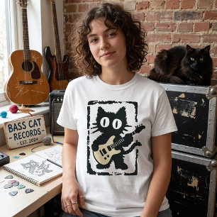 Zwarte Kat in Nood Speelt Gitaar Vintage T-shirt