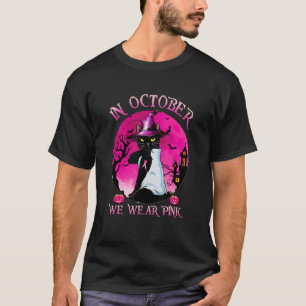 Zwarte Kat In Oktober dragen we Roze Grappige Hall T-shirt