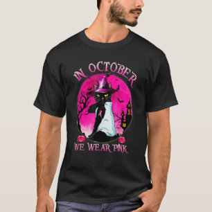 Zwarte Kat In Oktober dragen we Roze Halloween T-shirt